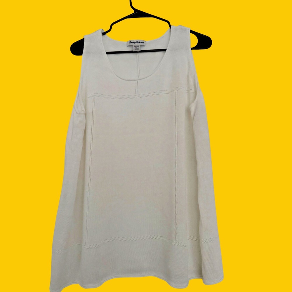 Tommy Bahama Womens XL White Pointelle Knit Sleeveless Scoop Neck Tank Top